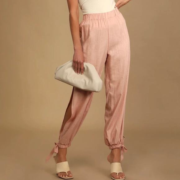 LULUS Taking a Vacation Light Pink Side Slit Jogger Pants Womens M, Coastal Boho - Picture 1 of 11